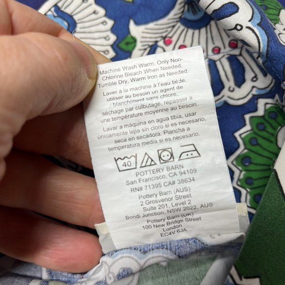 Pottery Barn Cotton Pillow Euro Sham 26x26 inch 66x66 cm Blue Green Floral - Picture 4 of 6